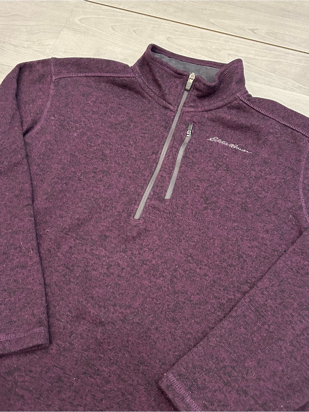 Eddie Bauer Mens Large Quarter Zip Sweater Fleece Pullover Burgundy Plum Purple
